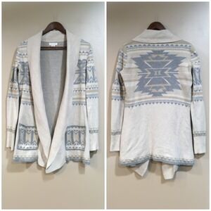 Anthropologie Ruby Moon Aztec Cardigan Sweater Sz S Cream Gray Boho Southwestern